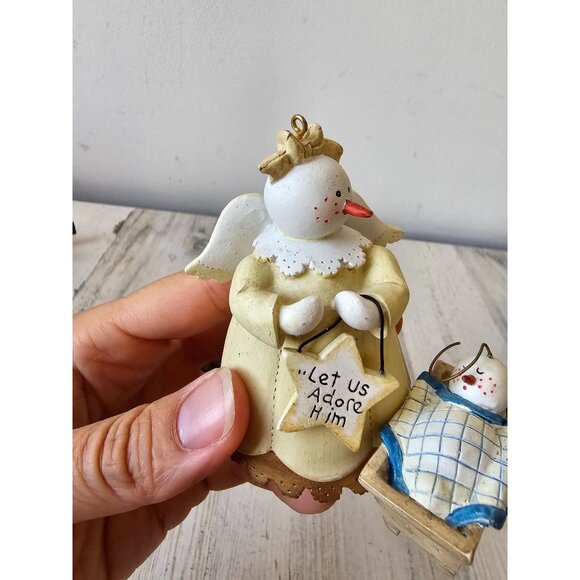 Sandi gore evans angel baby Jesus snowman ornament let us adore him Xmas tree - Picture 6 of 11